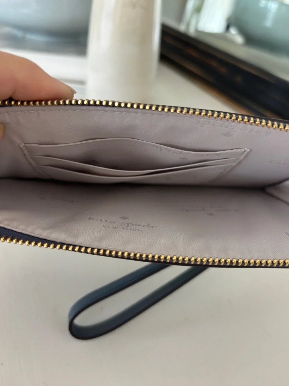 Kate Spade Lucy Refined Grain Leather Zip Wristlet Bluestone
